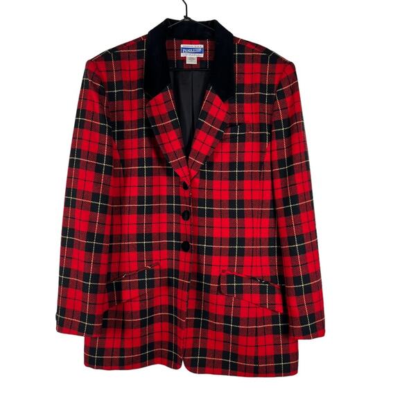 Pendleton Vintage Wool Plaid Red Black Blazer Jacket Holiday Plus Size 16 - Picture 1 of 6